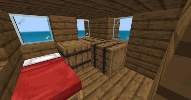 Кровать и бочки на пиратском корабле