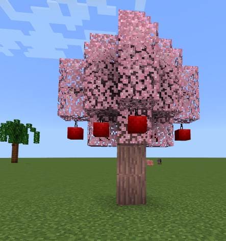 Розовая сакура с вишнями