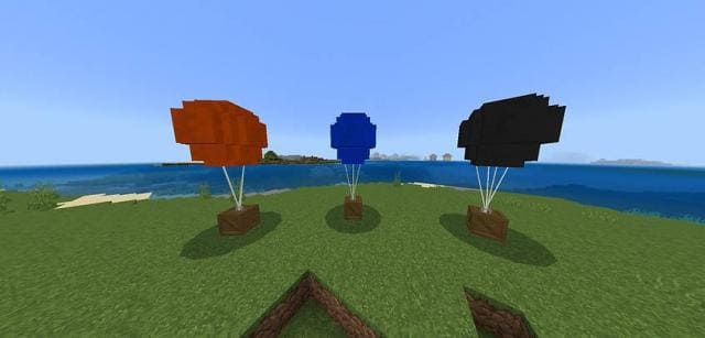 Три вида ящика с предметами на воздушных шарах