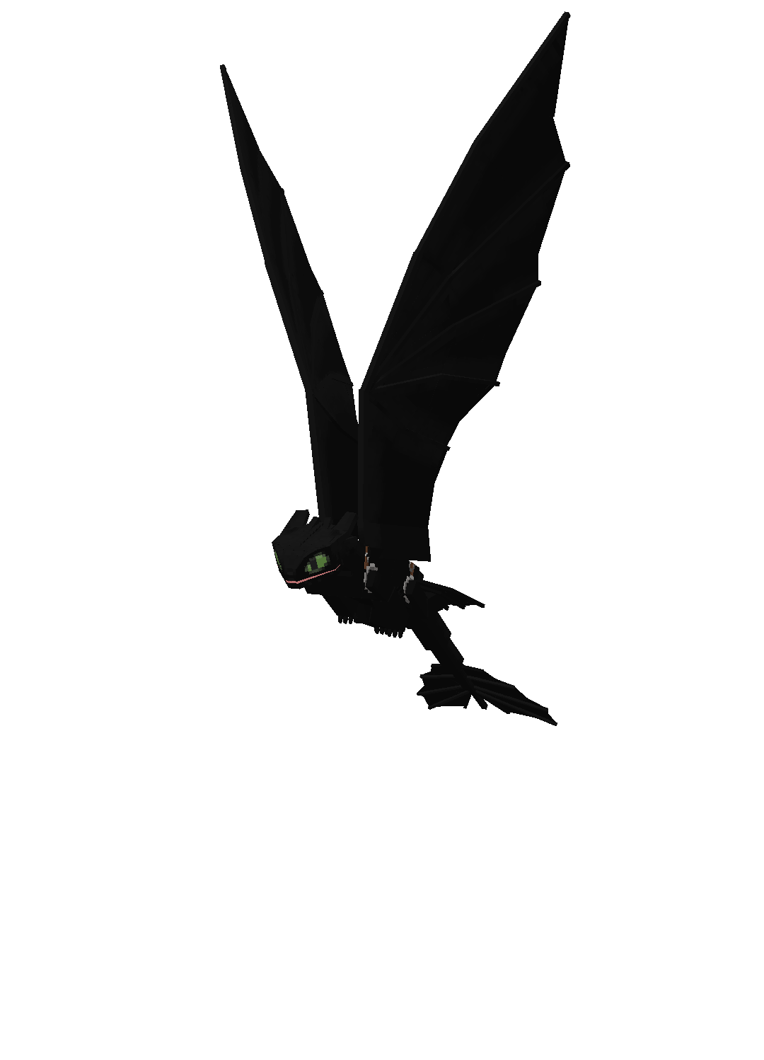 Черный худой дракон машет крыльями