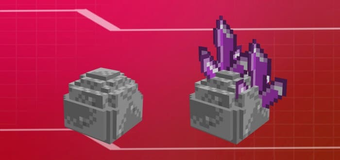 серые блоки с фиолетовым кристаллом